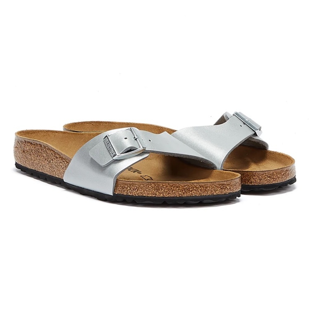 BIRKENSTOCK MADRID BIRKO FLOR WOMENS SILVER SANDALS Size 38